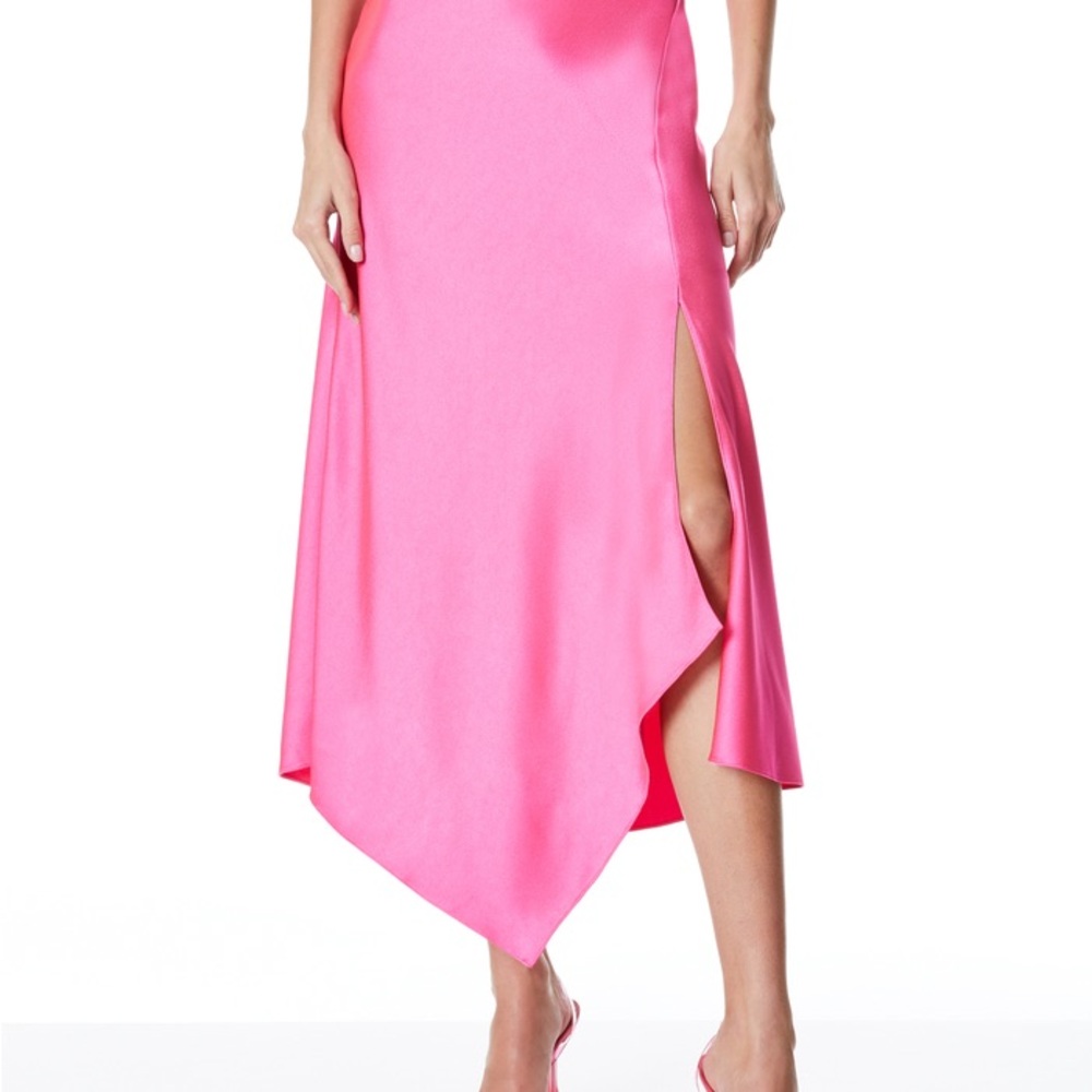 Alice + Olivia Pink Asymmetrical Midi Slip Skirt